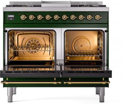 40" ILVE Nostalgie II Dual Fuel Liquid Propane Freestanding Range in Emerald Green with Brass Trim - UPD40FNMP/EGG LP