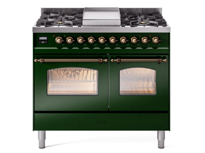 40" ILVE Nostalgie II Dual Fuel Liquid Propane Freestanding Range in Emerald Green with Bronze Trim - UPD40FNMP/EGB LP