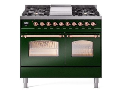 40" ILVE Nostalgie II Dual Fuel Liquid Propane Freestanding Range in Emerald Green with Copper Trim - UPD40FNMP/EGP LP