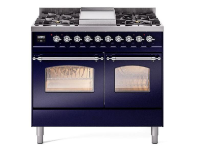 40" ILVE Nostalgie II Dual Fuel Liquid Propane Freestanding Range in Blue with Chrome Trim - UPD40FNMP/MBC LP