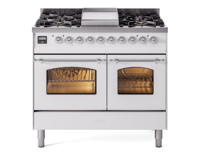 40" ILVE Nostalgie II Dual Fuel Liquid Propane Freestanding Range in White with Chrome Trim - UPD40FNMP/WHC LP