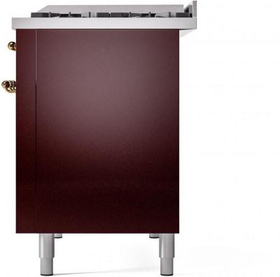 48" ILVE Nostalgie II Dual Fuel Natural Gas Freestanding Range in Burgundy with Brass Trim - UP48FNMP/BUG NG