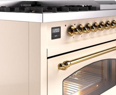 48" ILVE Nostalgie II Dual Fuel Natural Gas Freestanding Range in Antique White with Brass Trim - UP48FNMP/AWG NG