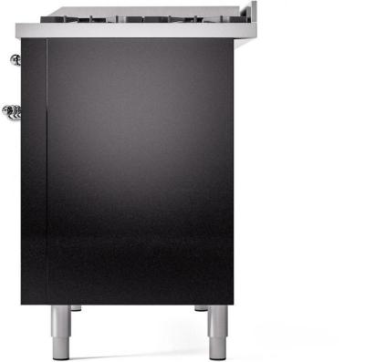 48" ILVE Nostalgie II Dual Fuel Liquid Propane Freestanding Range in Glossy Black with Chrome Trim - UP48FNMP/BKC LP