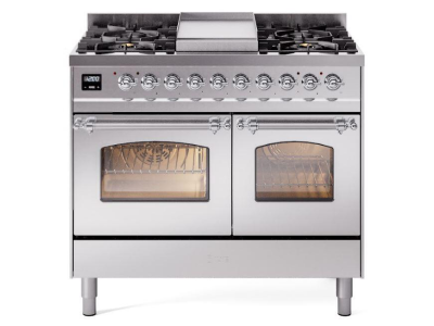 40" ILVE Nostalgie II Dual Fuel Natural Gas Freestanding Range in Stainless Steel with Chrome Trim - UPD40FNMP/SSC NG