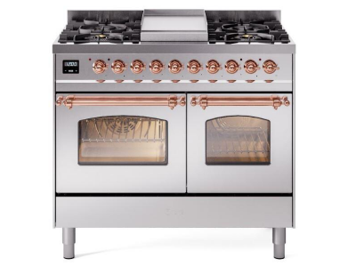 40" ILVE Nostalgie II Dual Fuel Natural Gas Freestanding Range in Stainless Steel with Copper Trim - UPD40FNMP/SSP NG