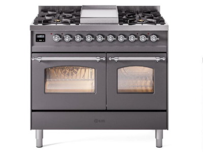 40" ILVE Nostalgie II Dual Fuel Natural Gas Freestanding Range in Matte Graphite with Chrome Trim - UPD40FNMP/MGC NG