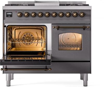 40" ILVE Nostalgie II Dual Fuel Natural Gas Freestanding Range in Matte Graphite with Bronze Trim - UPD40FNMP/MGB NG