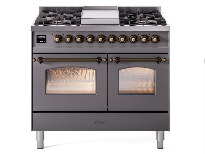 40" ILVE Nostalgie II Dual Fuel Natural Gas Freestanding Range in Matte Graphite with Bronze Trim - UPD40FNMP/MGB NG