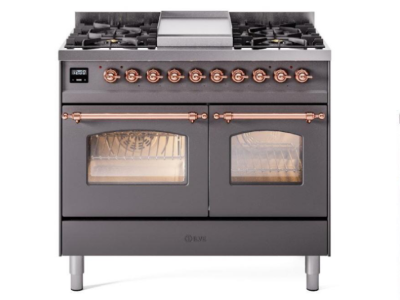 40" ILVE Nostalgie II Dual Fuel Natural Gas Freestanding Range in Matte Graphite with Copper Trim - UPD40FNMP/MGP NG