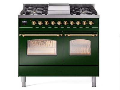 40" ILVE Nostalgie II Dual Fuel Natural Gas Freestanding Range in Emerald Green with Brass Trim - UPD40FNMP/EGG NG