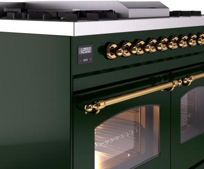 40" ILVE Nostalgie II Dual Fuel Natural Gas Freestanding Range in Emerald Green with Brass Trim - UPD40FNMP/EGG NG