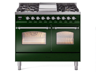 40" ILVE Nostalgie II Dual Fuel Natural Gas Freestanding Range in Emerald Green with Chrome Trim - UPD40FNMP/EGC NG