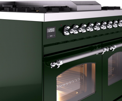 40" ILVE Nostalgie II Dual Fuel Natural Gas Freestanding Range in Emerald Green with Chrome Trim - UPD40FNMP/EGC NG
