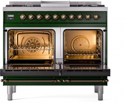 40" ILVE Nostalgie II Dual Fuel Natural Gas Freestanding Range in Emerald Green with Bronze Trim - UPD40FNMP/EGB NG