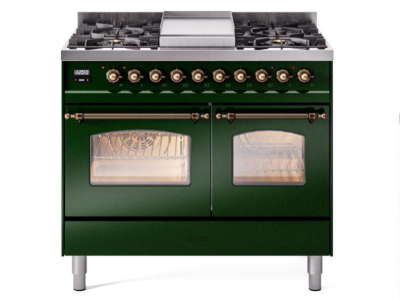 40" ILVE Nostalgie II Dual Fuel Natural Gas Freestanding Range in Emerald Green with Bronze Trim - UPD40FNMP/EGB NG