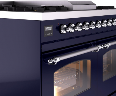 40" ILVE Nostalgie II Dual Fuel Natural Gas Freestanding Range in Blue with Chrome Trim - UPD40FNMP/MBC NG
