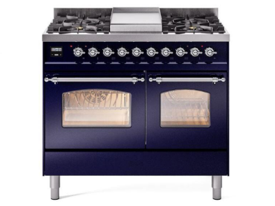 40" ILVE Nostalgie II Dual Fuel Natural Gas Freestanding Range in Blue with Chrome Trim - UPD40FNMP/MBC NG