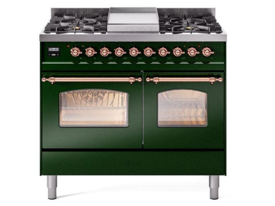 40" ILVE Nostalgie II Dual Fuel Natural Gas Freestanding Range in Emerald Green with Copper Trim - UPD40FNMP/EGP NG