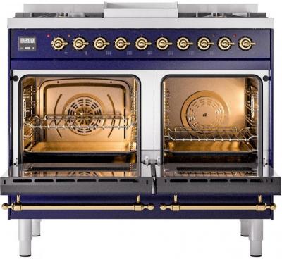 40" ILVE Nostalgie II Dual Fuel Natural Gas Freestanding Range in Blue with Brass Trim - UPD40FNMP/MBG NG