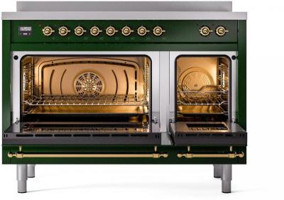 48" ILVE Nostalgie II Electric Freestanding Range in Emerald Green with Brass Trim - UPI486NMP/EGG