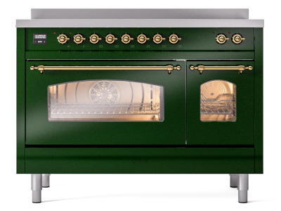 48" ILVE Nostalgie II Electric Freestanding Range in Emerald Green with Brass Trim - UPI486NMP/EGG