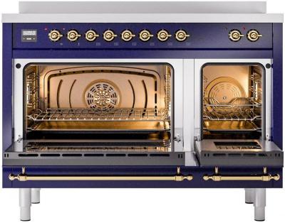 48" ILVE Nostalgie II Electric Freestanding Range in Blue with Brass Trim - UPI486NMP/MBG