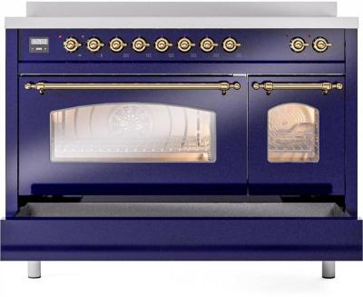 48" ILVE Nostalgie II Electric Freestanding Range in Blue with Brass Trim - UPI486NMP/MBG