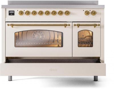 48" ILVE Nostalgie II Electric Freestanding Range in Antique White with Brass Trim - UPI486NMP/AWG