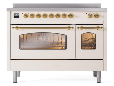 48" ILVE Nostalgie II Electric Freestanding Range in Antique White with Brass Trim - UPI486NMP/AWG