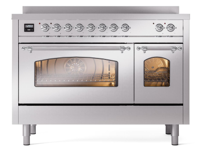 48" ILVE Nostalgie II Electric Freestanding Range in Stainless Steel with Chrome Trim - UPI486NMP/SSC