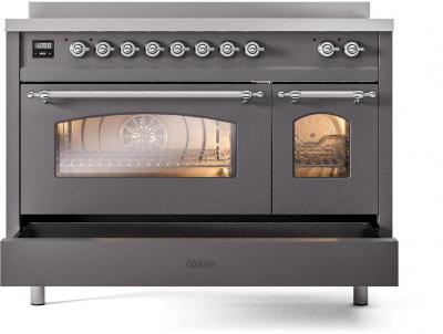 48" ILVE Nostalgie II Electric Freestanding Range in Matte Graphite with Chrome Trim - UPI486NMP/MGC