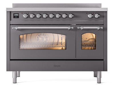 48" ILVE Nostalgie II Electric Freestanding Range in Matte Graphite with Chrome Trim - UPI486NMP/MGC