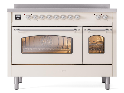 48" ILVE Nostalgie II Electric Freestanding Range in Antique White with Chrome Trim - UPI486NMP/AWC