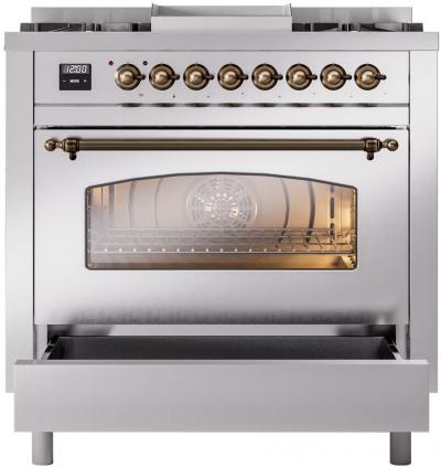 36" ILVE Professional Plus II Dual Fuel Natural Gas Freestanding Range with Bronze Trim - UP36FNMP/SSB NG