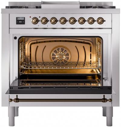 36" ILVE Professional Plus II Dual Fuel Natural Gas Freestanding Range with Bronze Trim - UP36FNMP/SSB NG