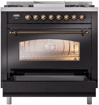 36" ILVE Professional Plus II Dual Fuel Natural Gas Freestanding Range with Bronze Trim - UP36FNMP/BKB NG