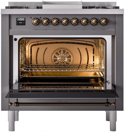 36" ILVE Professional Plus II Dual Fuel Natural Gas Freestanding Range with Bronze Trim - UP36FNMP/MGB NG