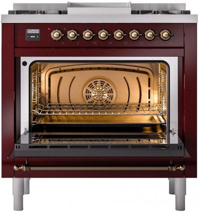 36" ILVE Professional Plus II Dual Fuel Natural Gas Freestanding Range with Bronze Trim - UP36FNMP/BUB NG