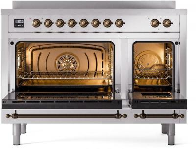 48" ILVE Nostalgie II Electric Freestanding Range in Stainless Steel with Bronze Trim - UPI486NMP/SSB