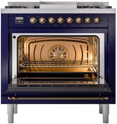 36" ILVE Professional Plus II Dual Fuel Natural Gas Freestanding Range with Bronze Trim - UP36FNMP/MBB NG