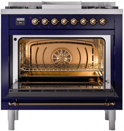 36" ILVE Professional Plus II Dual Fuel Natural Gas Freestanding Range with Bronze Trim - UP36FNMP/MBB NG