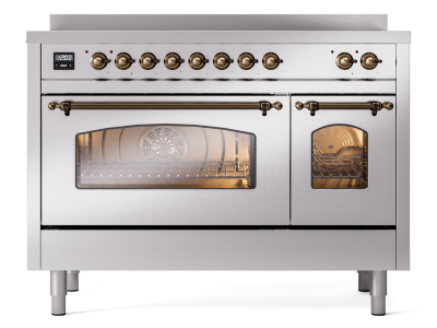 48" ILVE Nostalgie II Electric Freestanding Range in Stainless Steel with Bronze Trim - UPI486NMP/SSB