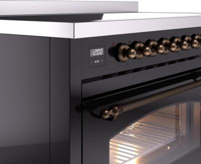 48" ILVE Nostalgie II Electric Freestanding Range in Glossy Black with Bronze Trim - UPI486NMP/BKB