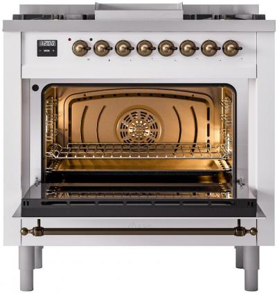 36" ILVE Professional Plus II Dual Fuel Natural Gas Freestanding Range with Bronze Trim - UP36FNMP/WHB NG