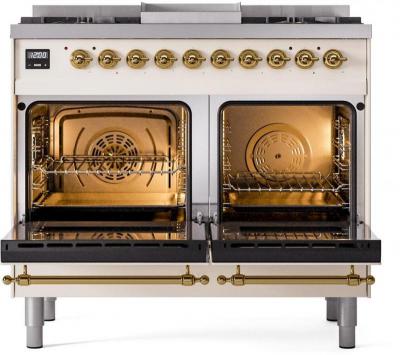 40" ILVE Nostalgie II Dual Fuel Natural Gas Freestanding Range in Antique White with Brass Trim - UPD40FNMP/AWG NG