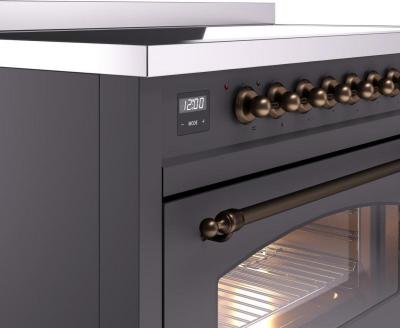 48" ILVE Nostalgie II Electric Freestanding Range in Matte Graphite with Bronze Trim - UPI486NMP/MGB