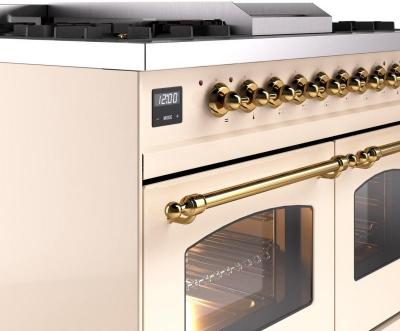 40" ILVE Nostalgie II Dual Fuel Natural Gas Freestanding Range in Antique White with Brass Trim - UPD40FNMP/AWG NG