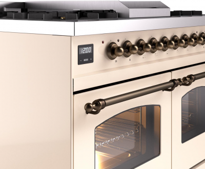 40" ILVE Nostalgie II Dual Fuel Natural Gas Freestanding Range in Antique White with Bronze Trim - UPD40FNMP/AWB NG