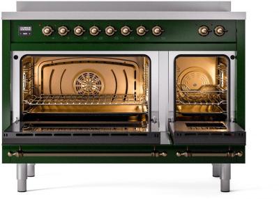 48" ILVE Nostalgie II Electric Freestanding Range in Emerald Green with Bronze Trim - UPI486NMP/EGB